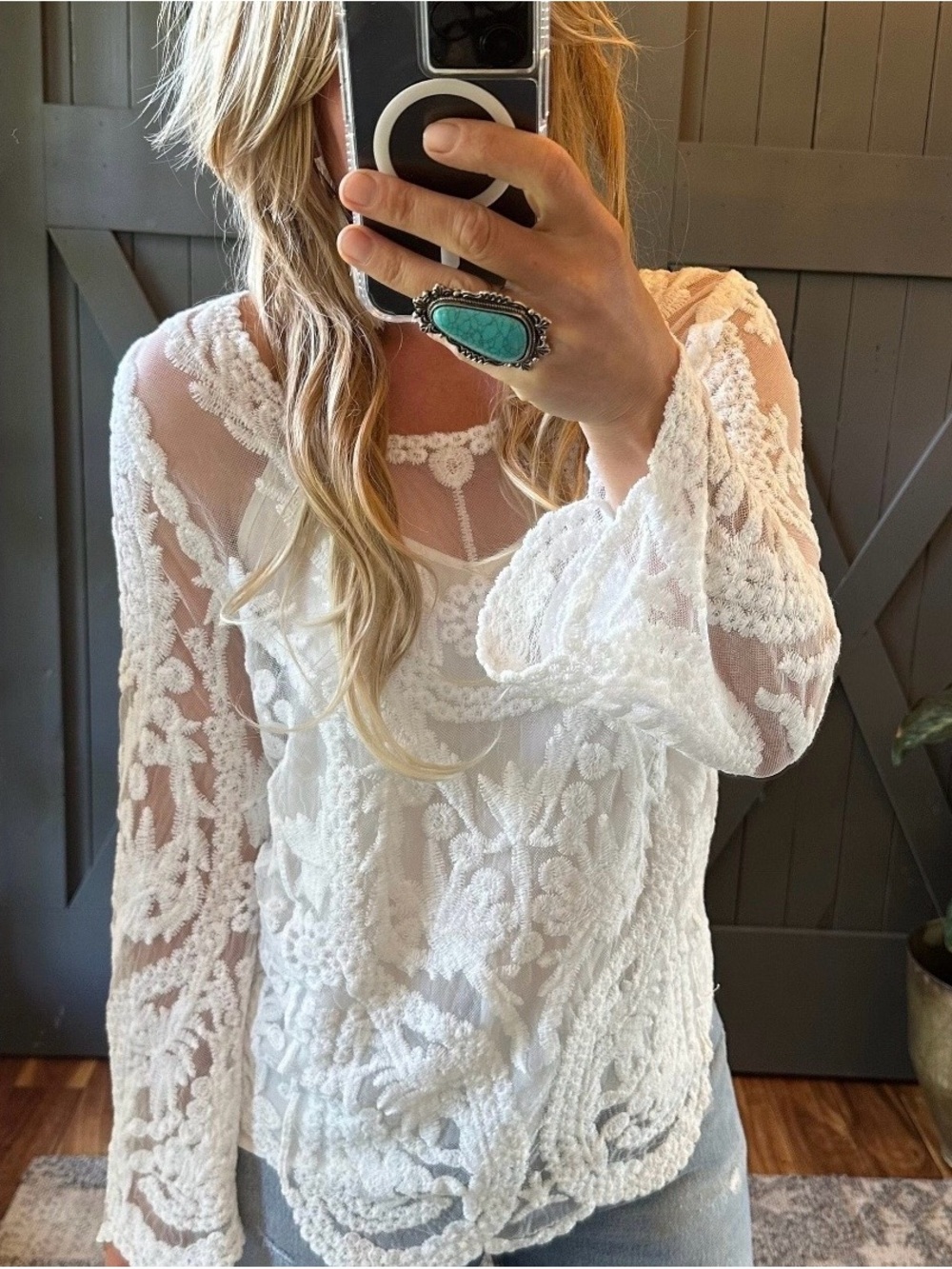 Women’s White Lace Scoop Neck Sweater